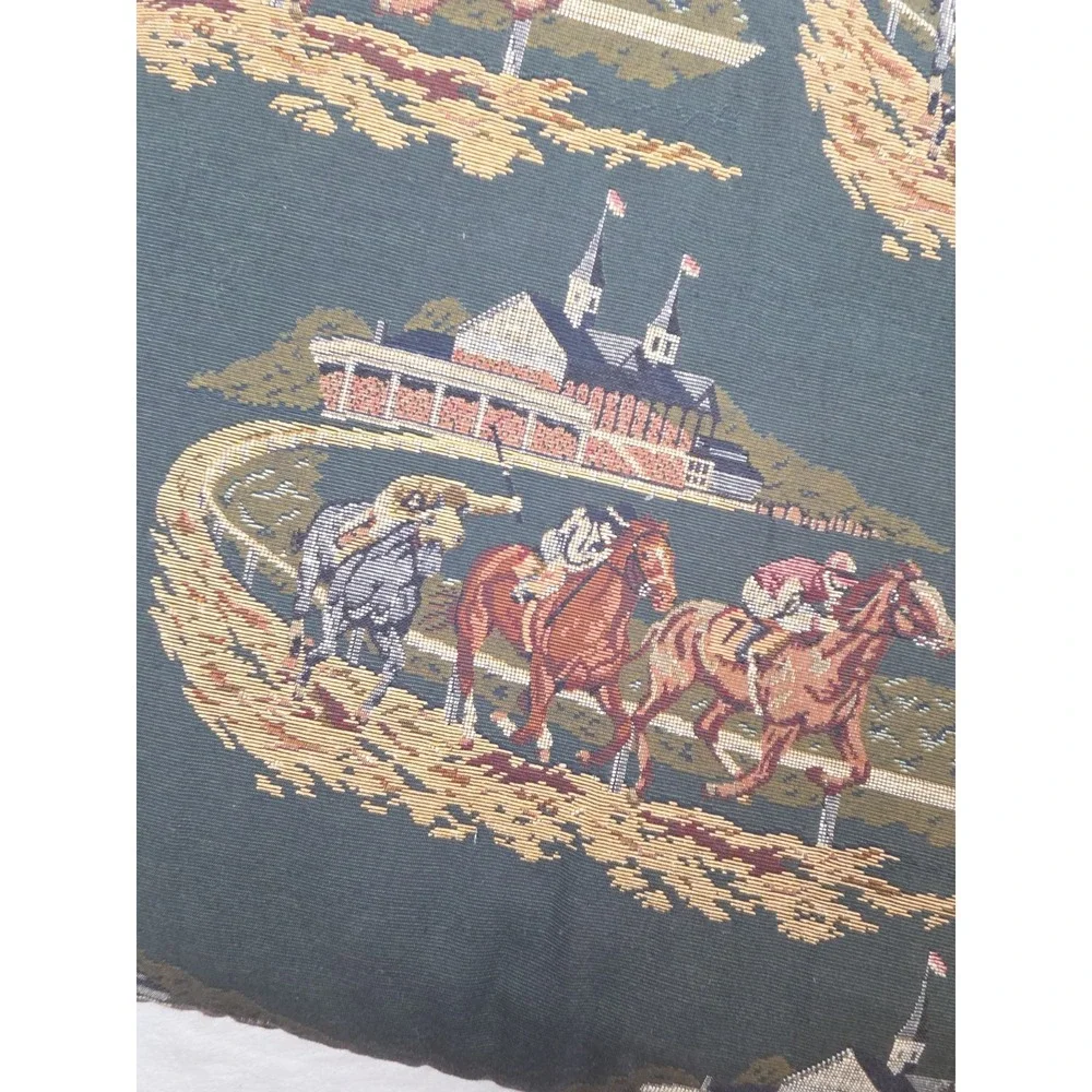 Vintage‎ Equestrian Tapestry Pillow Cushion Tassels Derby Horses Jockey Valdese